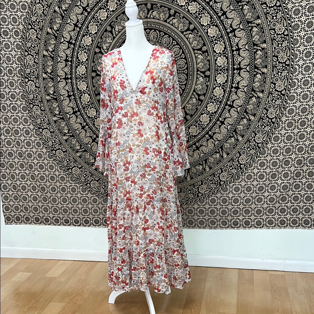 NATURAL LIFE Red and Pink Floral Long Sleeve Sundress